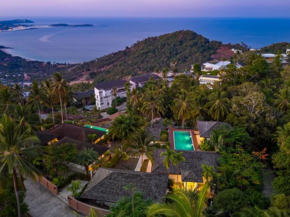Koh Samui Balinese Style Villa Aerial Night