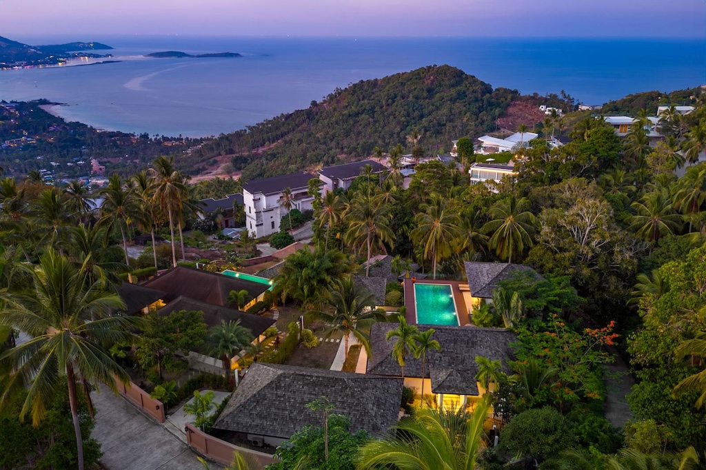 Koh Samui Balinese Style Villa Aerial Night