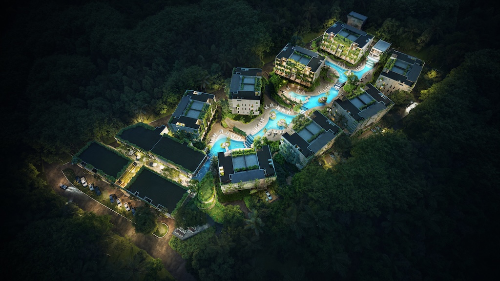 Azura Two-Bedroom Apartments Aerial Night Render
