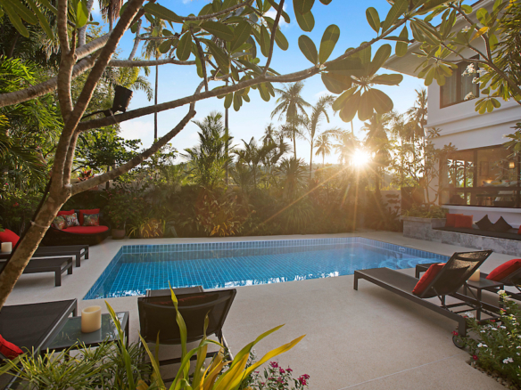 Beachside Pool Villa For Sale Koh Samui Sun Setting Over The Garden