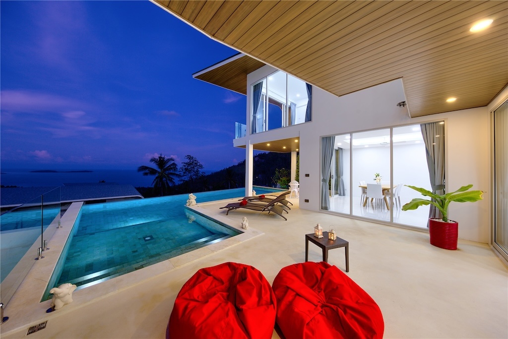 Chaweng Noi 3-Bed Sea View Property For Sale Terrace Night