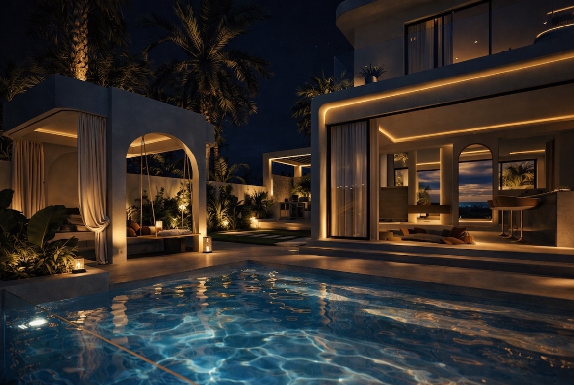 Eterno Koh Phangan 2-Bed Villas Exterior Night