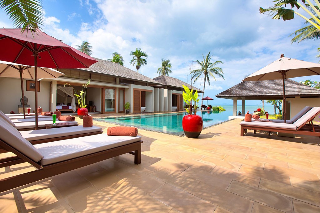 Koh Samui Beachfront Property Poolside Loungers