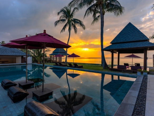 Koh Samui Beachfront Villa For Sale Pool Night