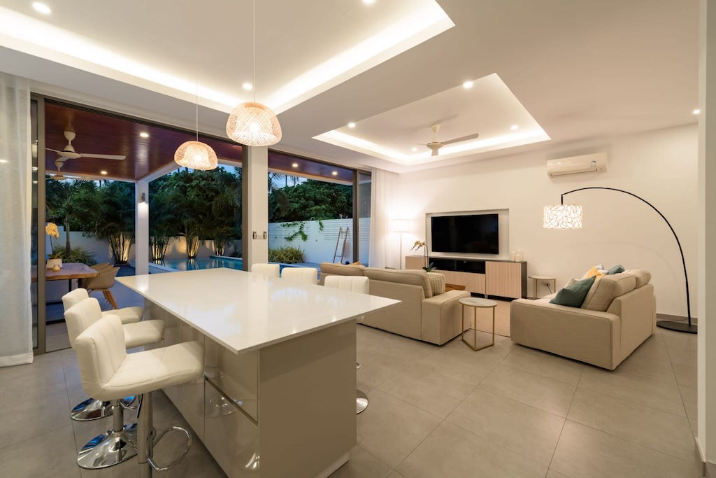 Newly Completed Bophut Villa Living At Night