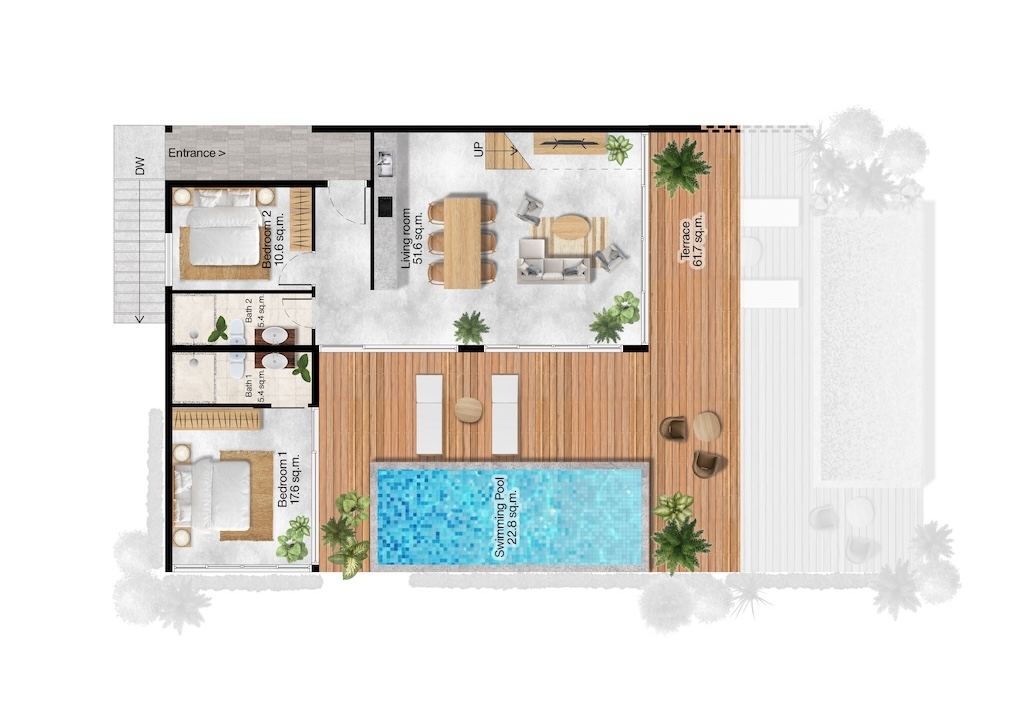 Pahili Loft Koh Phangan Three Bed Floor Plan Lower