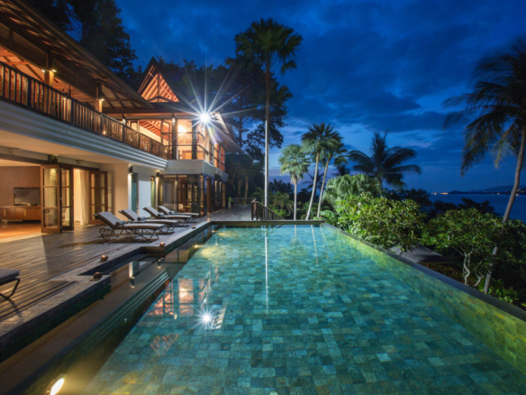 Unique Beachfront Property Ko Samui Pool Night