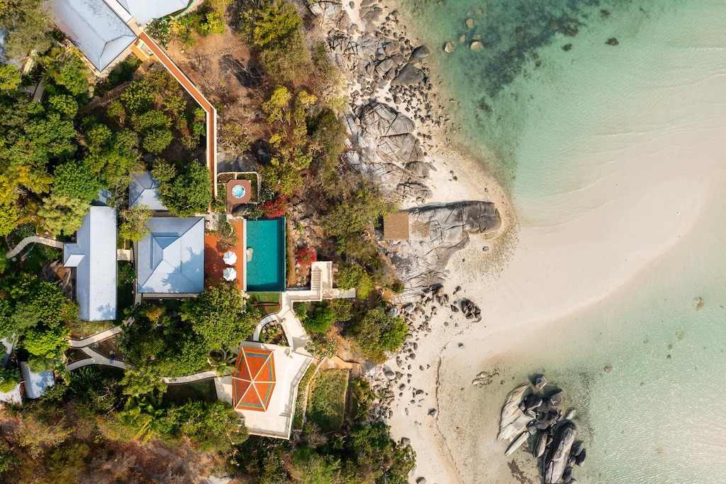 Unique Koh Samui beachfront Property Aerial Above